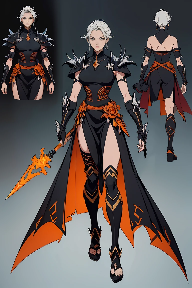 Original Kaiju armor form of a human, sharp, obsidian-like plates that overlap like armor, Elongated and somewhat reptilian head, with a pronounced crest of jagged obsidian spikes running from the forehead to the back of the neck. Four glowing, amber eyes are set deep in the skulls, arms with massive claws and blades, feet have three large, taloned toes, A long, whip-like tail ending in a mace-like cluster of obsidian spike, orange lines and aura in between armor. HD Multiple points of view, best quality, masterpiece ,highres, collage ((character concept art)) Multiple images of the same character in one outfit,
