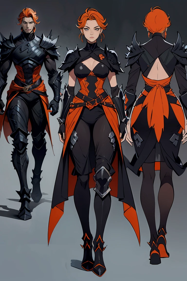 Original Kaiju armor form of a human, sharp, obsidian-like plates that overlap like armor, Elongated and somewhat reptilian head, with a pronounced crest of jagged obsidian spikes running from the forehead to the back of the neck. Four glowing, amber eyes are set deep in the skulls, arms with massive claws and blades, feet have three large, taloned toes, A long, whip-like tail ending in a mace-like cluster of obsidian spike, orange lines and aura in between armor. HD Multiple points of view, best quality, masterpiece ,highres, collage ((character concept art)) Multiple images of the same character in one outfit,