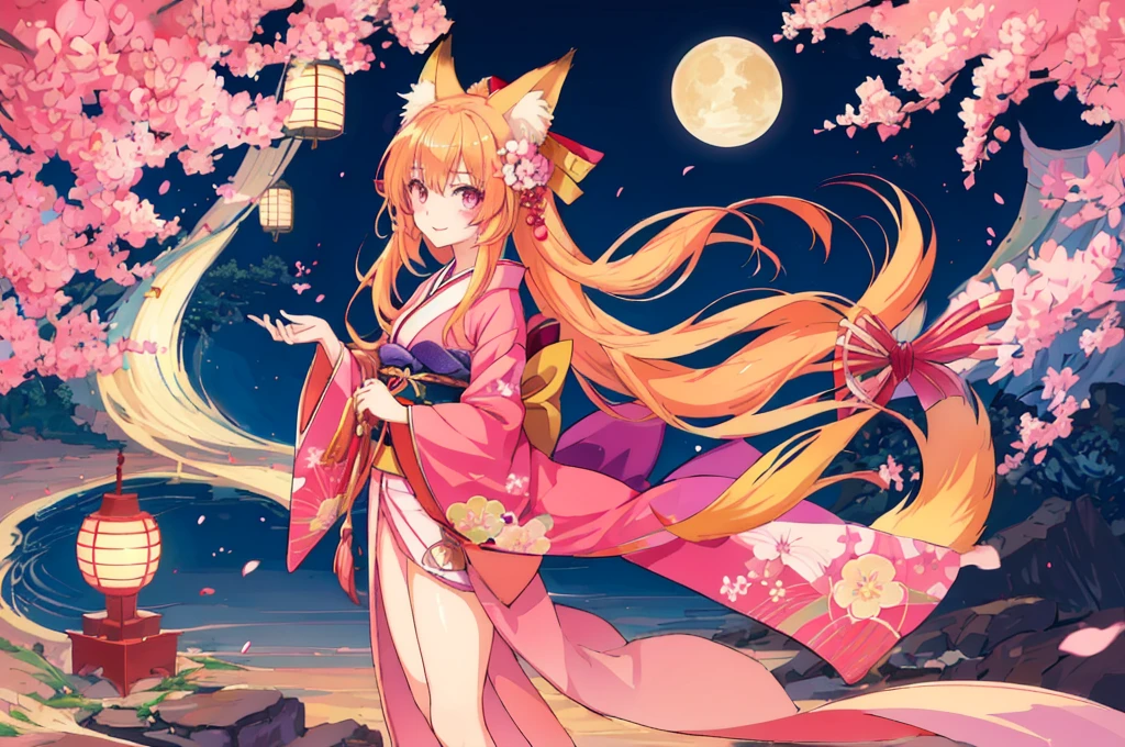 scg, 1girl, (anime:1.3), absurdly long hair, fox ears, fox tail, facepaint, makeup, yellowfox
kimono, japanese clothes, pink kimono
(best quality:1.05), (masterpiece:1.1025), (highres:1.05), (an extremely delicate and beautiful:1.05), original, extremely detailed wallpaper,1girl
