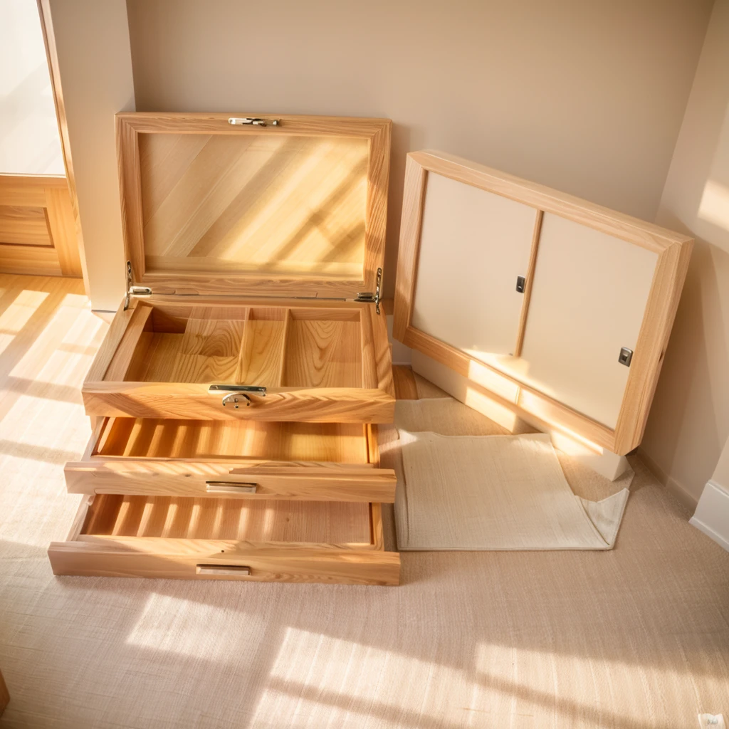 Comfort Room,White curtains,Soft sunshine,Linen floor coverings,Textured,Light filter,Watch Storage Box,Wood grain gloss,Peaceful and tranquil,Wall Still Life,Elegant decoration,Half-open windows,light breeze,Turn the pages,Peaceful atmosphere,Warm and comfortable living atmosphere。