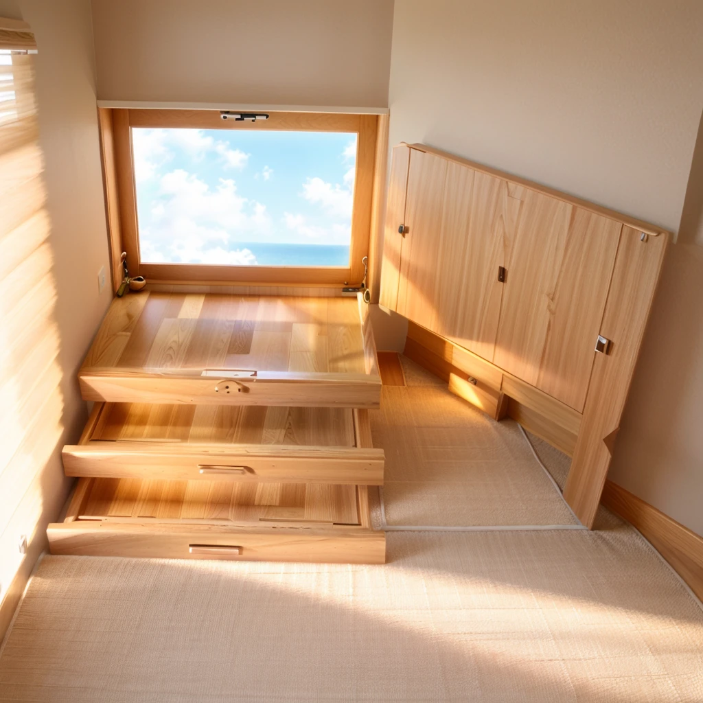 Comfort Room,White curtains,Soft sunshine,Linen floor coverings,Textured,Light filter,Watch Storage Box,Wood grain gloss,Peaceful and tranquil,Wall Still Life,Elegant decoration,Half-open windows,light breeze,Turn the pages,Peaceful atmosphere,Warm and comfortable living atmosphere。