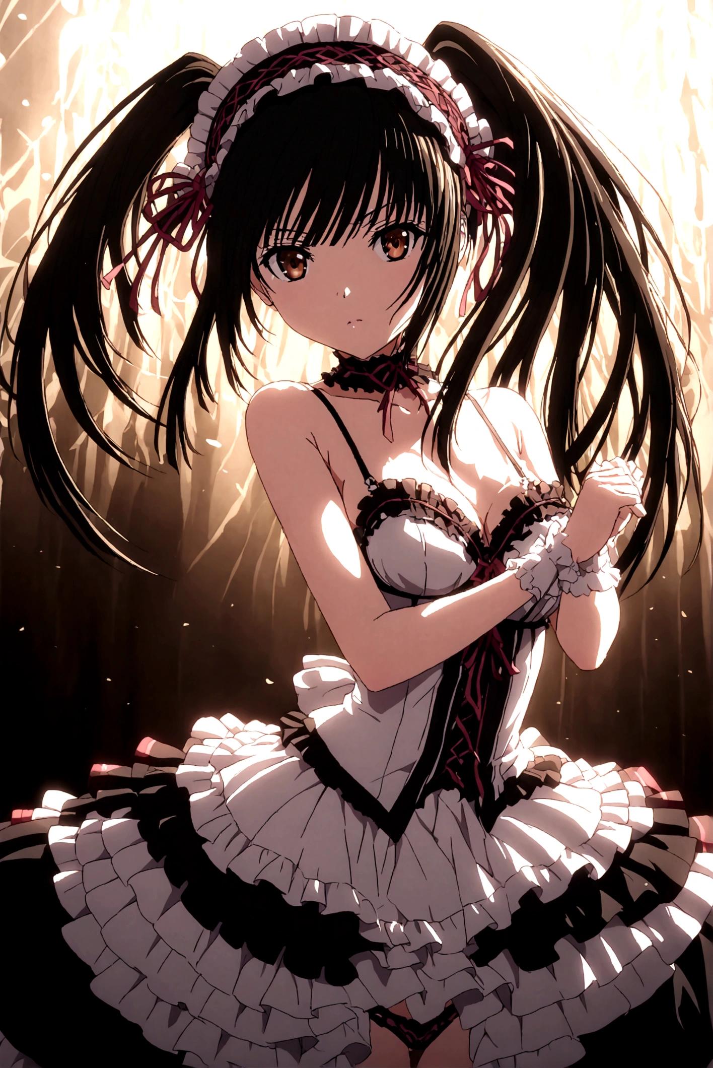 (((tokisaki kurumi))) lingerie white pretty girl anime girl medium breasts, sexy pose