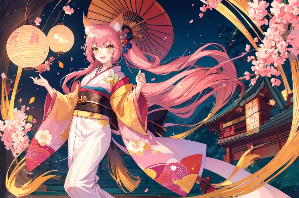 scg, 1girl, (anime:1.3), absurdly long hair, fox ears, fox tail, facepaint, makeup, yellowfox
kimono, japanese clothes, pink kimono maidkimono
(best quality:1.05), (masterpiece:1.1025), (highres:1.05), (an extremely delicate and beautiful:1.05), original, extremely detailed wallpaper,1girl