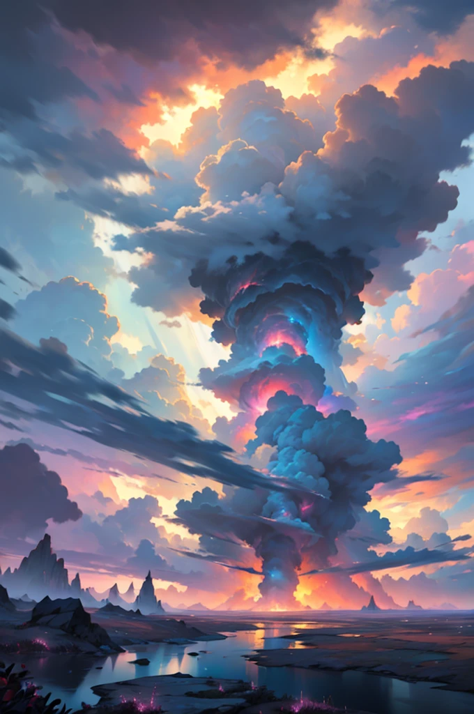 wilderness, In a giant supercell, Rotating thundercloud, Before the storm, Extremely detailed,Highest quality,Rich colors