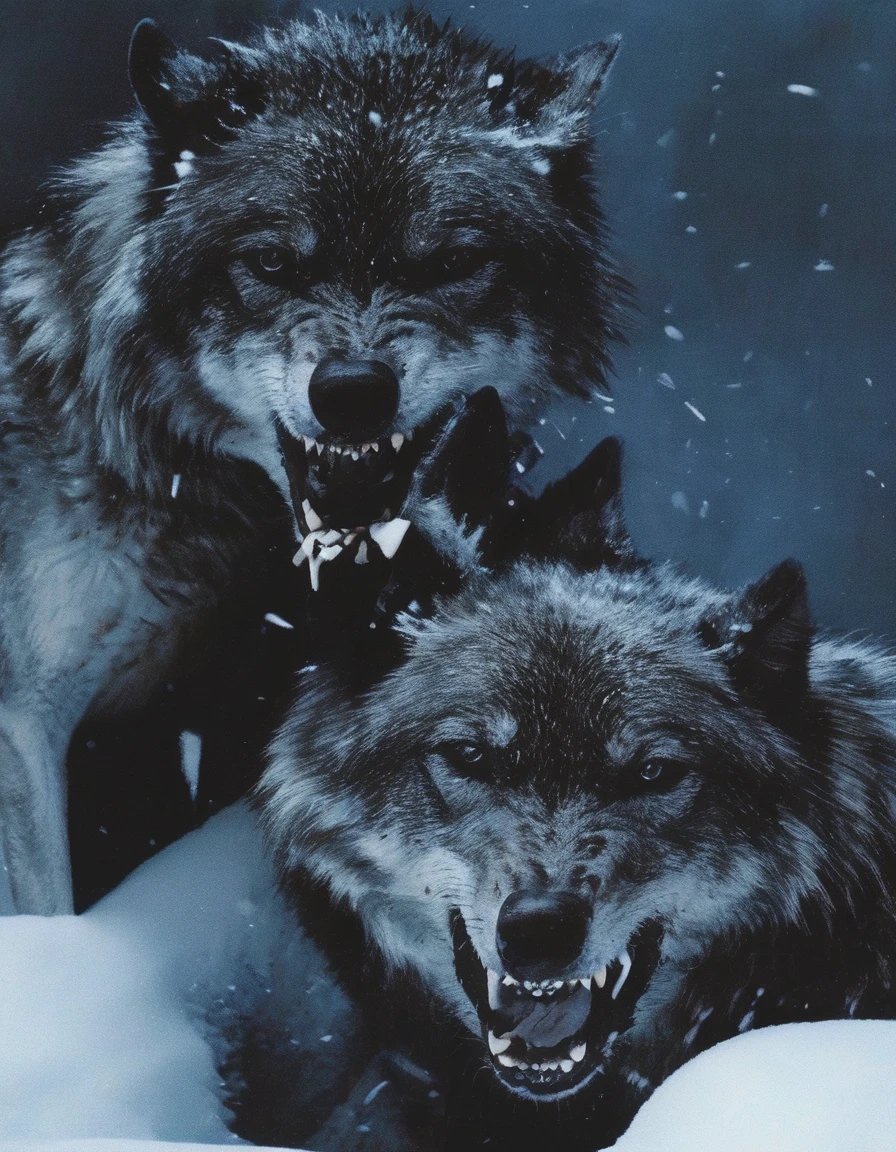 winter, crashing together wolves at night