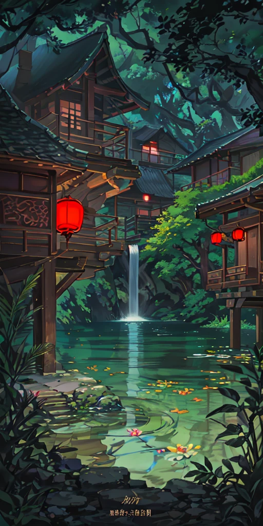 china ancient, spring, jungle, lake, cave, waterfall, tree, grassland, rock, deer, hot spring, vapor, (illustration: 1.0), Narrative composition, realistic lighting, HD detail, masterpiece, best quality, (Highly detailed CG integrated 8k wallpaper)
