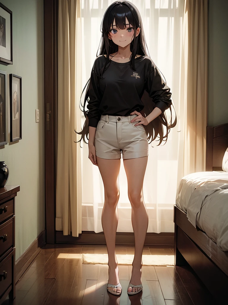 (masterpiece、top-quality、hight resolution), In a dimly lit hotel room, a man sits on the edge of the bed, looking shocked and uncomfortable. Standing in front of him is a woman dressed as an escort, who he quickly recognizes as the delinquent girl who used to bully him in school. Her expression is a mix of surprise and amusement as she realizes who he is. She stands with one hand on her hip and a teasing smile on her face, clearly enjoying his discomfort. The room is simple, with a bed, nightstand, and dim lighting, creating an intimate yet tense atmosphere. The focus is on their facial expressions and body language, highlighting the awkward and unexpected reunion. nsfw