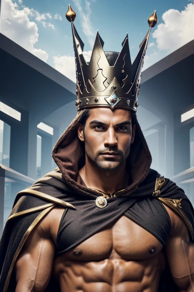 1boy, Assyrian, solo, facial hair,64 yrs old, daddy, male focus, flaccid penis, pectorals, bara, muscular, mature male, muscular male, abs, beard, ring nipples, tattoo pecs, short hair, navel, stomach, large pectorals, thick eyebrows,jewelry, belt, necklace, bracelet, crown, jewelry, necklace, cape, fur trim, armlet, bracelet, throne, ring, underwear/loincloth/pelvic curtain, chain, open clothes/shirt/vest/coat, tattoo, boots, gloves, bare pectorals, fair-skinned male, sexyroyalty, erection, thighs, erection under clothes, tan skin, belt, pectoral cleavage, cowboy shot, feet out of frame, thick thighs, looking at viewer, masterpiece, 4k, high quality, highres, absurdres,