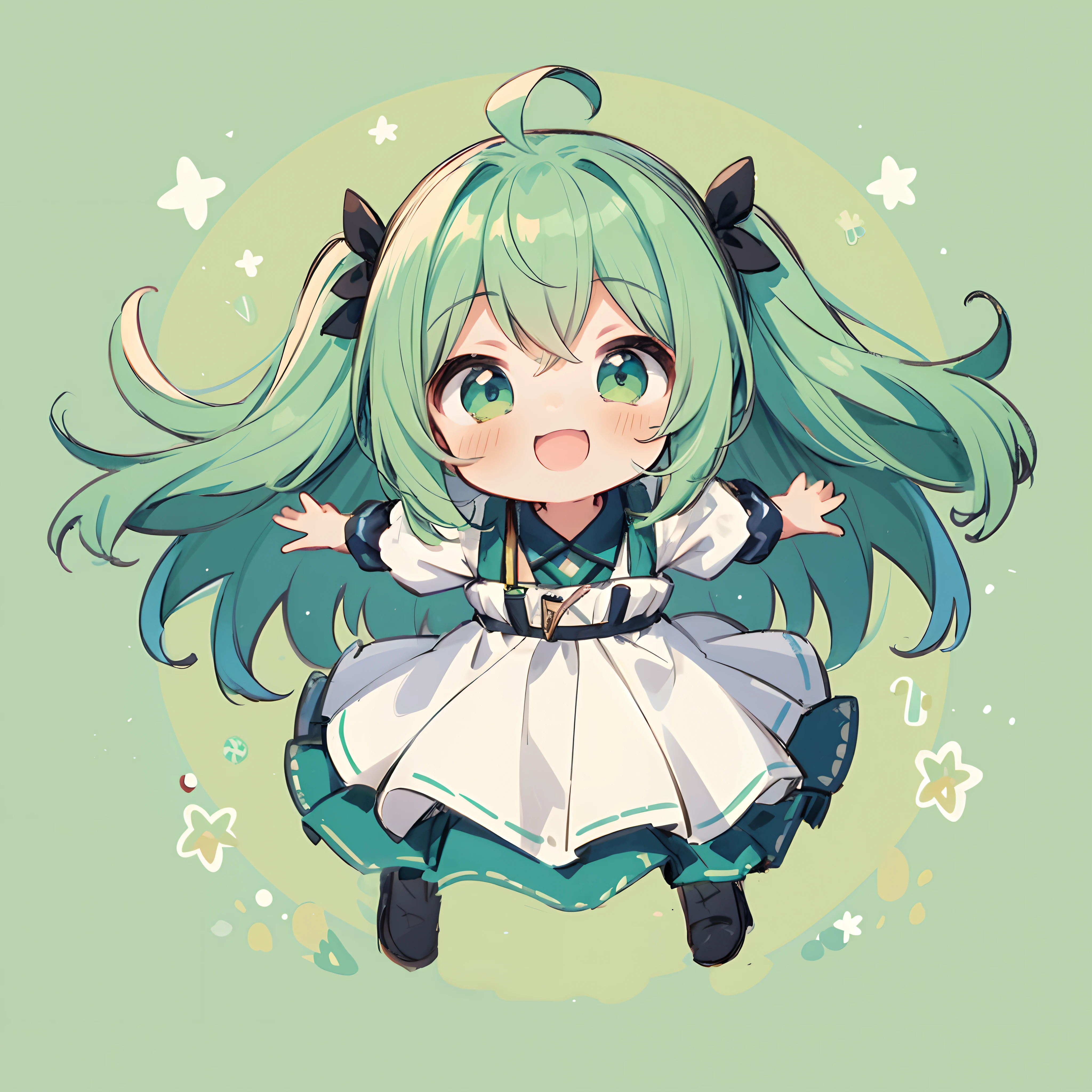 Anime character with green hair and white dress, Mikudayo, anime moe art style, anime chibi, Chibi Anime Girl, ??????????? loli, watercolor Nendoroid, Cute anime girl, Cute Anime, Cute anime waifu in a nice dress, Chibi Girl, VOCALOID, pixiv, Anime girl with teal hair, Chibi Art, small loli girl