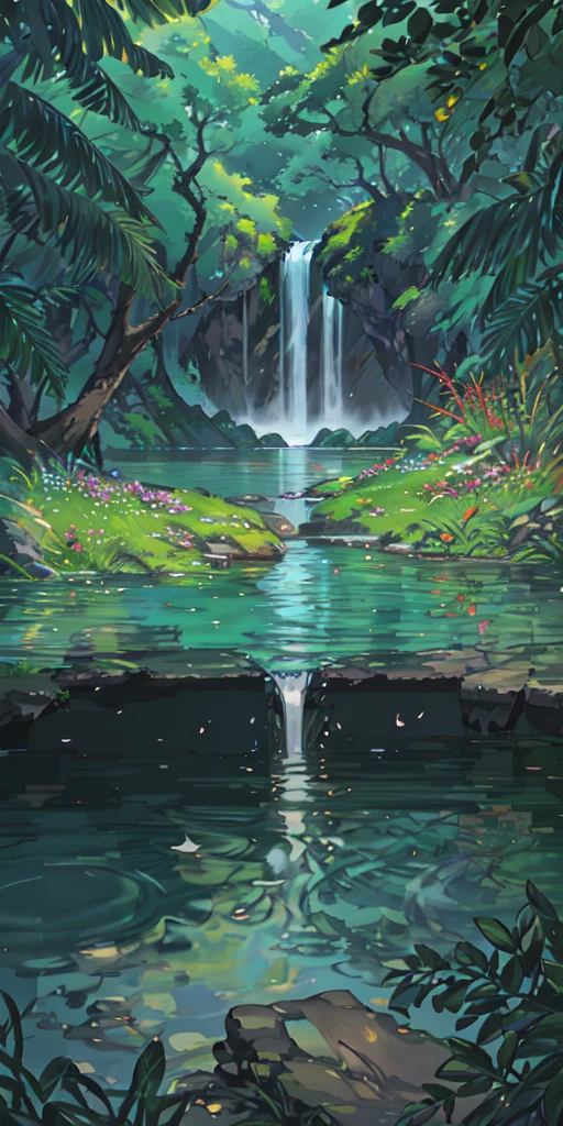 china ancient, spring, jungle, lake, cave, waterfall, tree, grassland, rock, deer, hot spring, vapor, (illustration: 1.0), Narrative composition, realistic lighting, HD detail, masterpiece, best quality, (Highly detailed CG integrated 8k wallpaper)