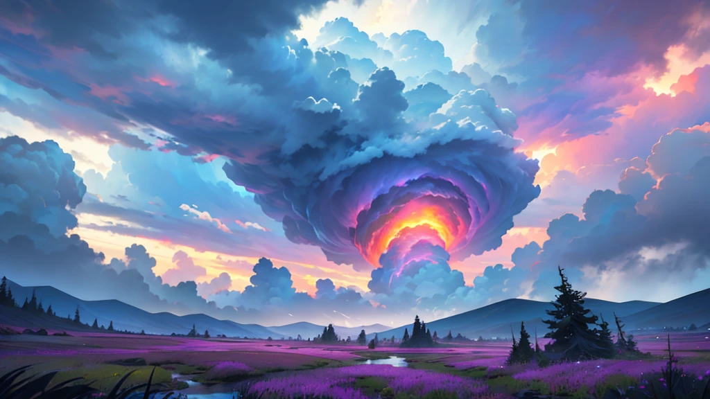 wilderness, In a giant supercell, Rotating thundercloud, Before the storm, Extremely detailed，Highest quality，Rich colors