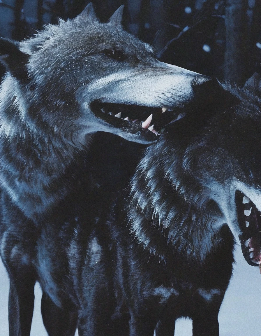 winter, crashing together wolves at night