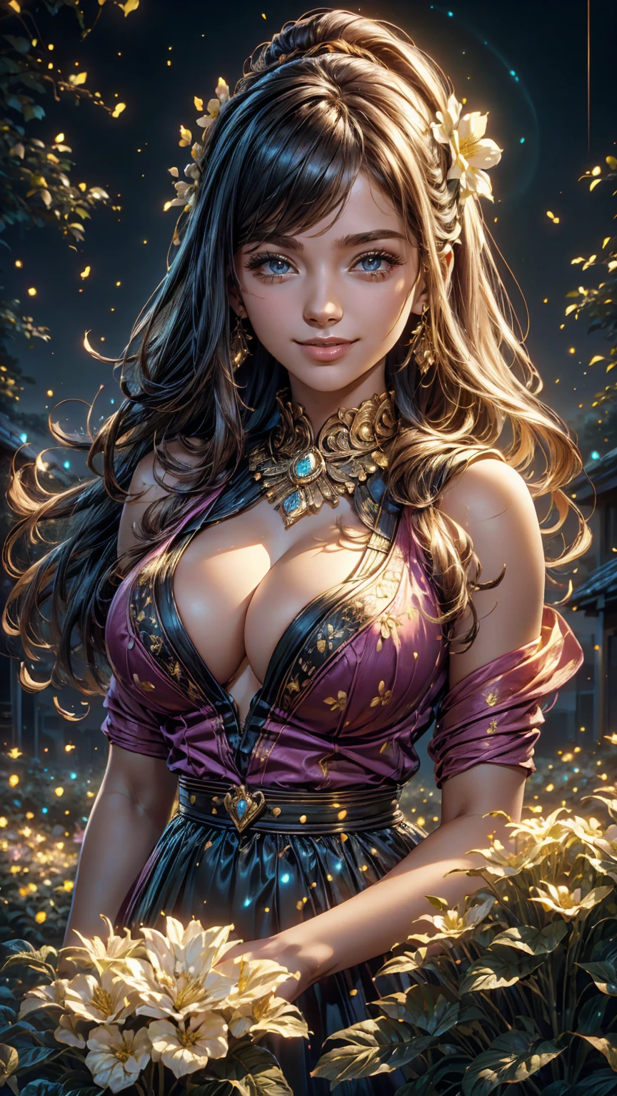 a woman in front of a desi village, closeup shot woman, smiley face smile on face, huge breasts, beautiful flowers around her, super model, photo 2 4 year old female model, 1 8, beautiful woman face close up shot, beautiful sexy woman photo, beauty,
