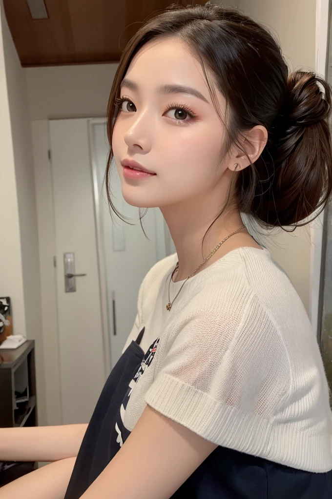 (masterpiece:1.3), high resolution, ultra detailed, extremely detailed CG unity 8k wallpaper, realistic, photo-realistic, RAW photo, beautiful detailed face, pale skin, realistic glistening skin, detailed cloth texture, detailed hair texture, Perfect body, Beautiful Face, accurate, Anatomically correct, Highly detailed face and skin texture, natural neck length, (beautiful hands), (fair skin:1.1), (well-aligned teeth:1.1), (Sweaty skin:1.2),
BREAK,
Detailed eyes, symmetric eyes, Light Brown eyes, Double eyelids, Thin eyebrows, (Glossy lips:1.4), ((A face with waiting for a kiss:1.2)), (blush:1.1), (A sparkling small hair accessory:1.1), (beautiful smile:1.1)
BREAK,
(A classy and Cute woman1.3), (nude, nsfw, nipple, navel:1.2),
BREAK,
medium large breasts, slender figure, firm abs,
((random hairstyle, Dark blonde hair, bangs:1.2)), (cowboy shot:1.3), (looking at viewer), From above,
BREAK,
(((standing at office:1.3))),