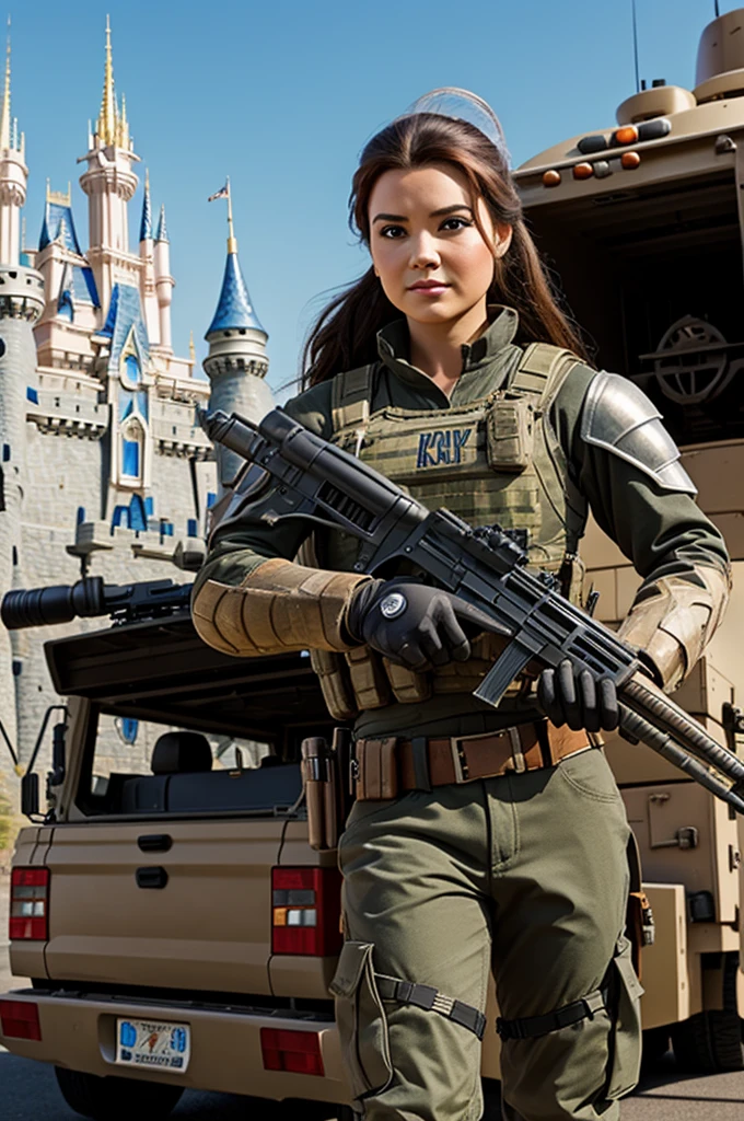A Disney princess with guns and an armored truck