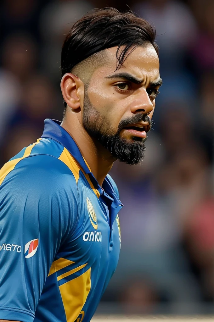 Hey ai can u create me a poster image of today's match between India and Australia icc T20 World Cup with kohli agression face
