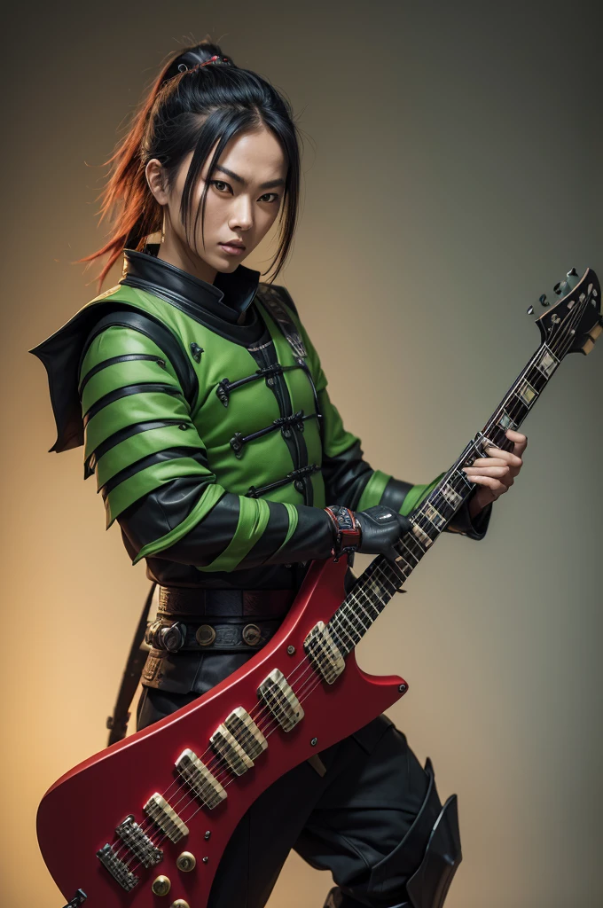 Create a futuristic samurai version of the green goblin guitar 