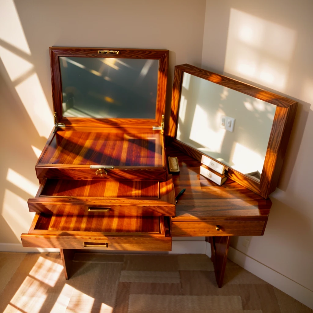 In this cozy room，A ray of sunlight shone through the half-drawn curtains on the table，Let the wood grain on the watch storage box shine with a faint luster。There was a calm and peaceful atmosphere in the air around them。There are several still lifes hanging on the walls of the room，It adds a touch of elegance to the space。And on the other side of the room，The half-open window lets in the breeze，The pages on the small desk by the window turned in the wind，This quiet scene gives a sense of tranquility and comfort。


