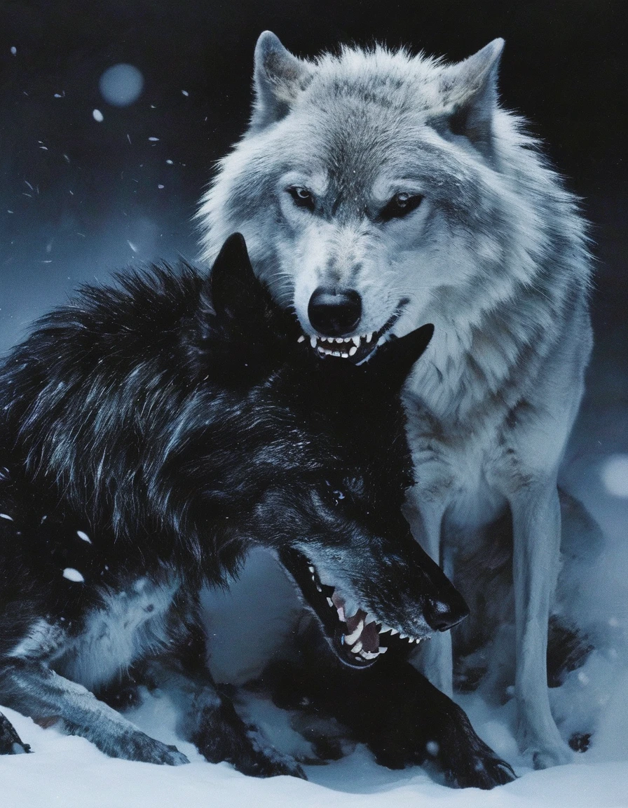 winter, crashing together wolves at night