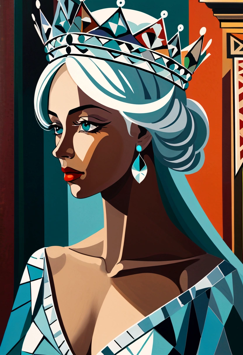 Picasso_Cubism, ice Queen,  crown, elegant dress