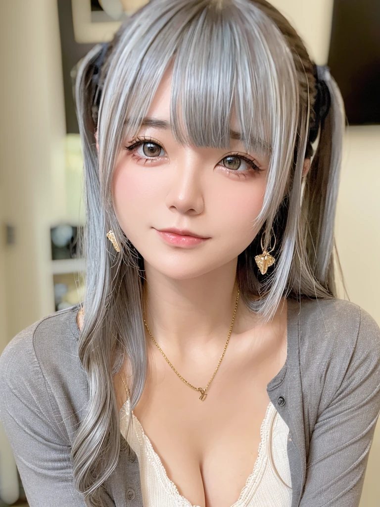 ((high quality)),table top,(Detailed depiction of local details:1.2),1 Japanese girl,(plump breasts:1.3),Enchanted Valley,closed mouth,eyelash,looking at the viewer,portrait,alone,Upper body,gray hair,white theme,short hair,silver hair,Yoruhano. 2 Type B,