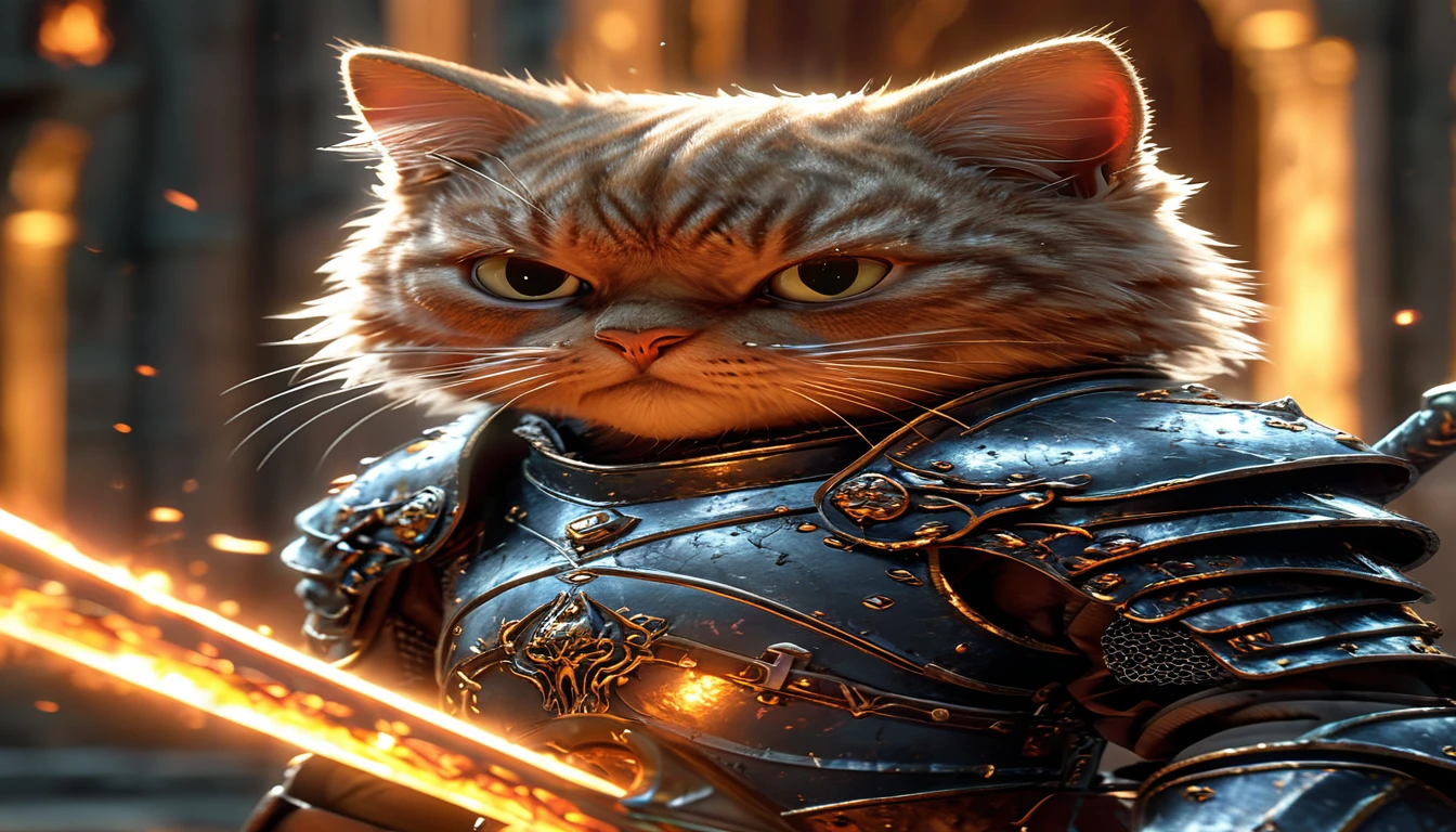 ,cat knight,whole body, The action of flying forward from above with a flaming sword and slashing, Wearing dark armor, Castle Background, High resolution, masterpiece, Highest quality, Super detailed, Super detailed, Ultra-realistic,
Hong Kong Style, 3D Fluffy, Cute and adorable close-ups, Cute big round reflective eyes, Long fuzzy fur, Pixar Rendering, unreal engine Cinematic smooth, Exquisite detail, Cinematic