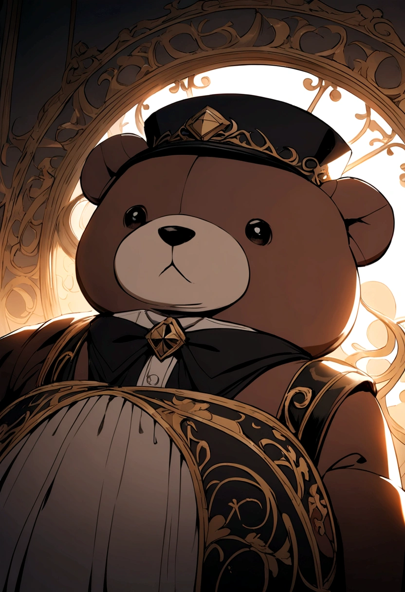 This stuffed bear is wearing a hat，Beige