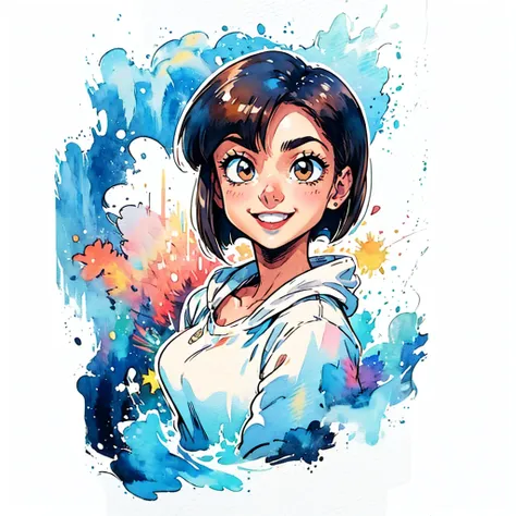 1girl, tendounabiki, simple art, cute, watercolor, white background, looking at the viewer, , big smile