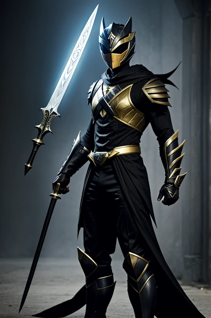 Make a character like a black dragon power ranger with a black sword