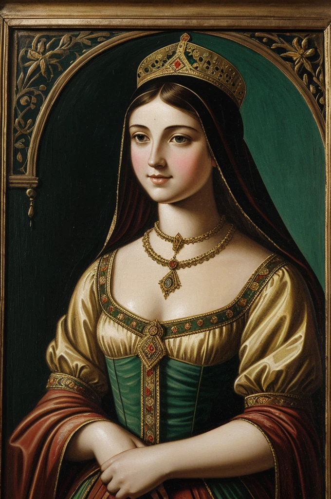 Antique painting of a girl embraced by King Baldwin IV 