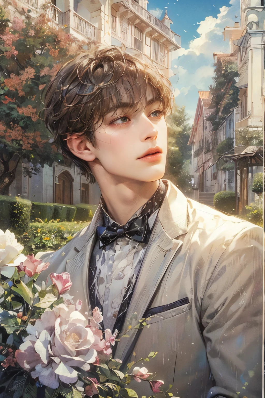 (masterpiece, top quality, best quality, official art, beautiful and aesthetic:1.2), boy, handsome, extreme detailed faces, (fractal art:1.3), colorful, highest detailed, (perfect face), shiny skin, HDR, cantarella, extremely detailed dress, detailed background