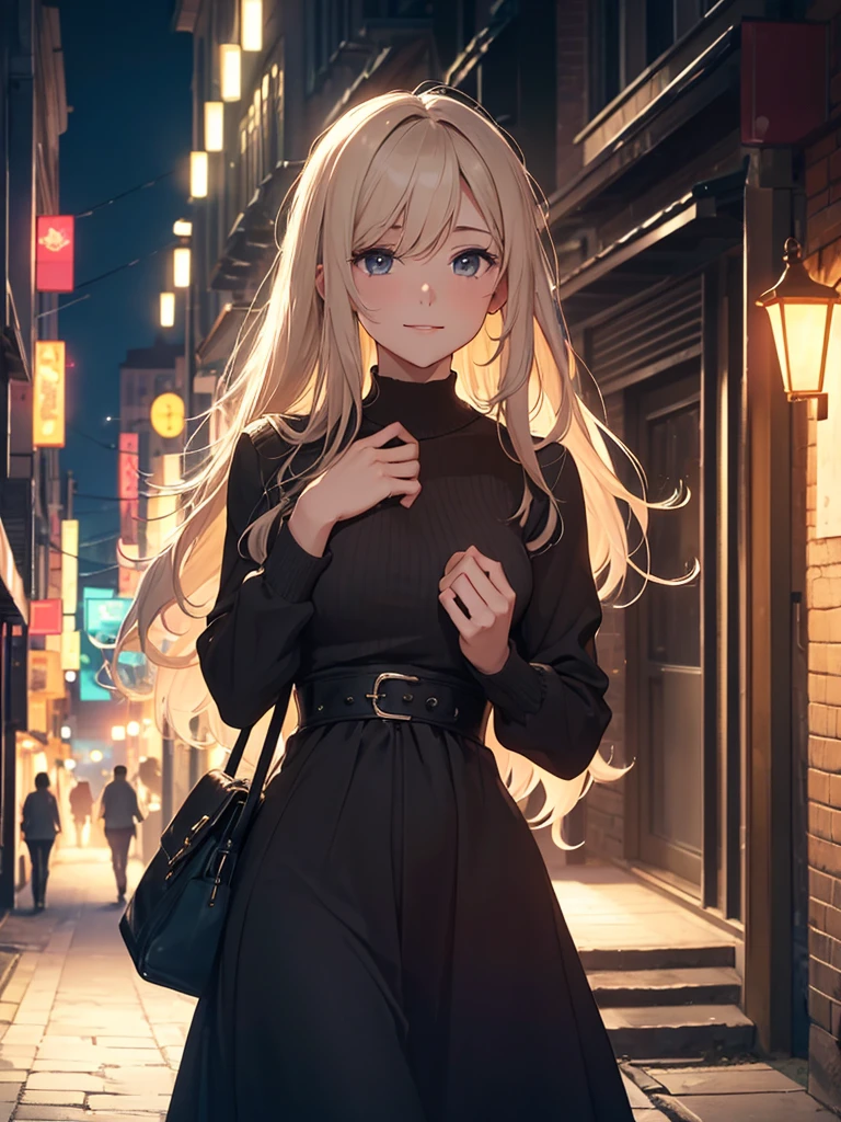 (masterpiece、top-quality、hight resolution), From the protagonist's perspective, a nighttime scene on a quiet street where they are saying goodbye to a gentle and elegant married woman they met through a dating site. The woman, with a soft and slightly melancholic smile, waves and says, "Let's meet again, okay?" The streetlights cast a warm glow, highlighting the intimacy of the moment as they part ways.