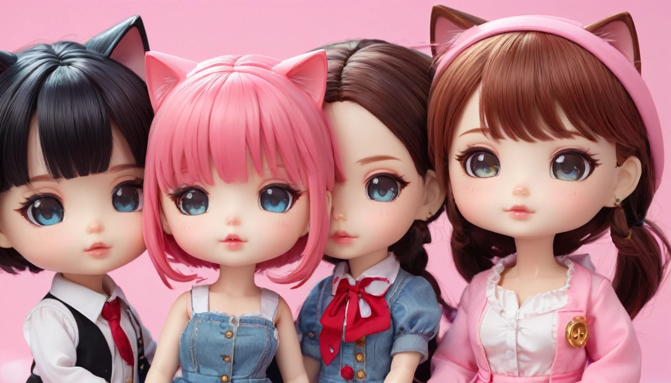 Cute Characters、Anime Style、cat、Mob Chara、フランスdoll、pink、(Highest quality、masterpiece、High resolution、detailed)、round、One、doll、