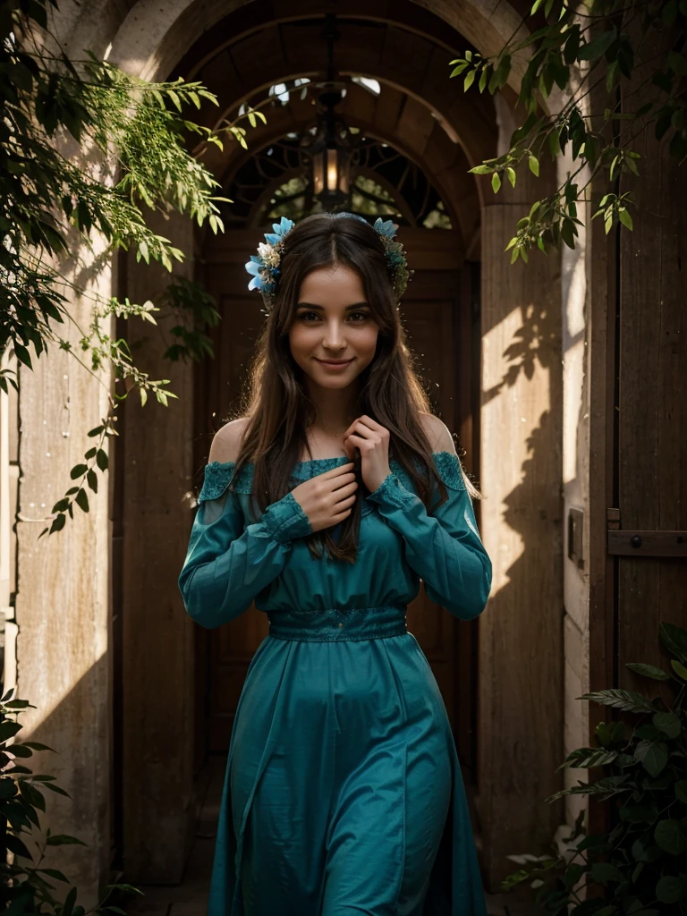 "Une belle sorcière se tient dans une forêt enchantée, entourée de végétation dense et d'arbres anciens. Elle porte un chapeau de sorcière classique et mystérieux, orné de détails délicats. Ses cheveux sont longs et ondulés, ajoutant à son aura mystique. Dans ses mains, elle tient une orbe lumineuse qui semble pulser d'énergie magique, illuminant légèrement son visage et les environs. La sorcière porte une robe noire avec des motifs ésotériques, ajoutant à son allure enchanteresse. L'atmosphère est à la fois sombre et féerique, avec des rayons de lune perçant à travers les branches des arbres, créant des jeux de lumière et d'ombre." Style artistique : réaliste ou semi-réaliste Éclairage : éclairage doux et naturel, avec des accents lumineux provenant de l'orbe Arrière-plan : forêt dense avec des détails enchanteurs comme des lucioles ou des plantes luminescentes Expression de la sorcière : sereine et concentrée, avec un léger sourire mystérieuxStyle artistique : réaliste ou semi-réaliste Éclairage : éclairage doux et naturel, avec des accents lumineux provenant de l'orbe Arrière-plan : forêt dense avec des détails enchanteurs comme des lucioles ou des plantes luminescentes Expression de la sorcière : sereine et concentrée, avec un léger sourire mystérieux