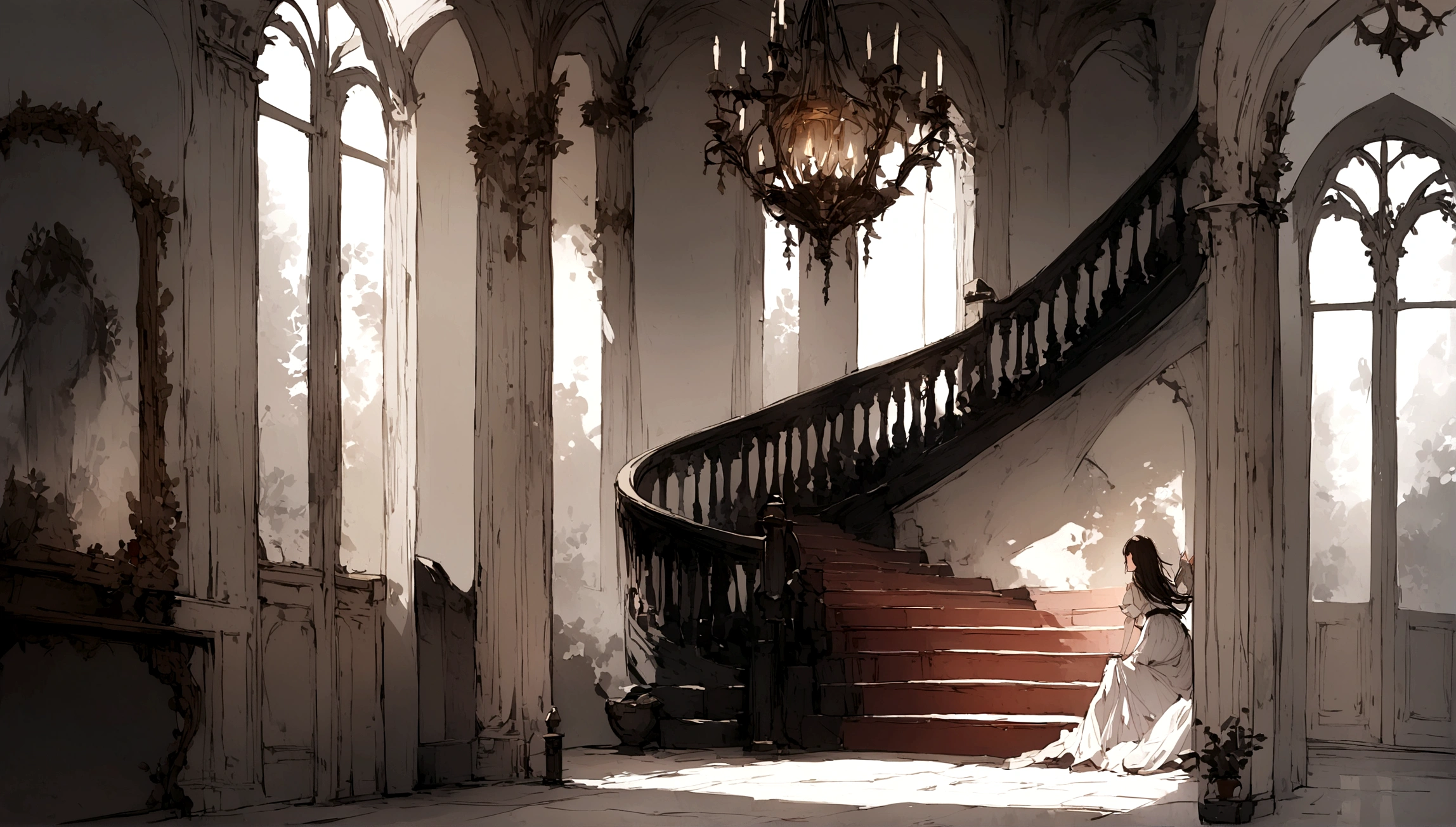 girl slipping and falling down the stairs