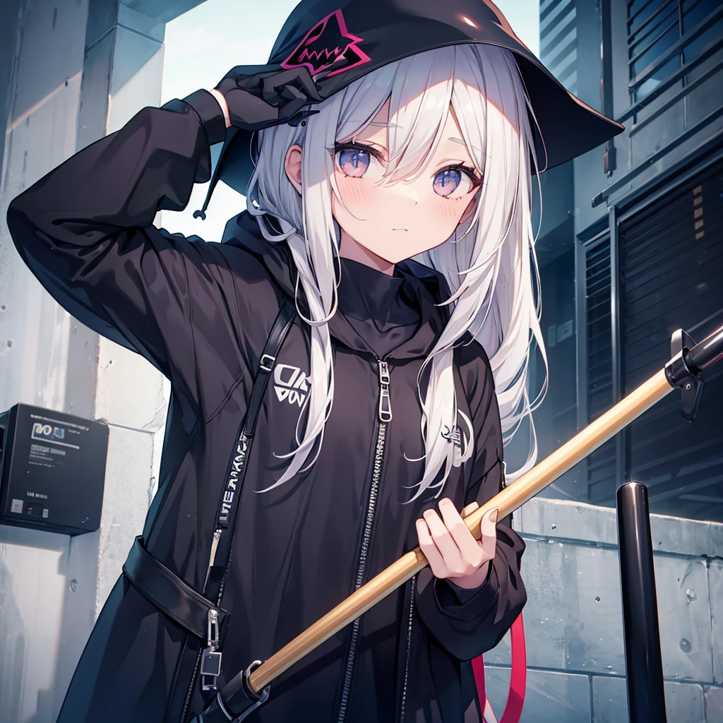 (((grim Reaper&#39;s size)))　(((Gray Hair　short hair　blue eyes　woman　Large Breasts)))，((night　full moon　My own big wings))，(Wearing a hood　Black camisole　Purple light)，　A tense look　Shining Background　Shining Edges