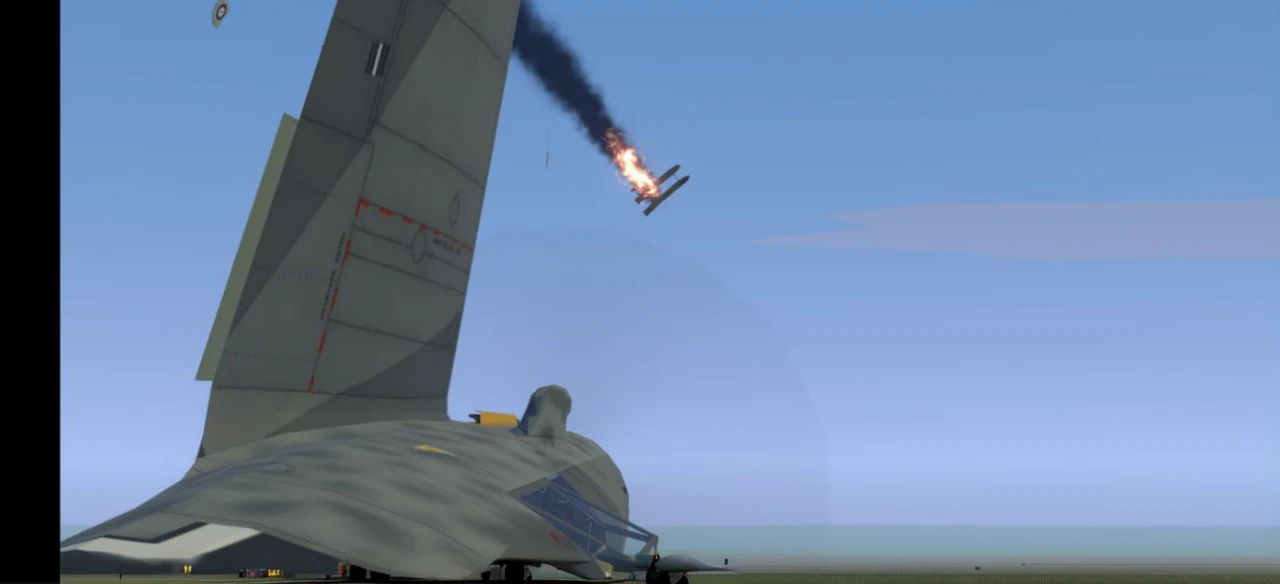 A sky full of warplane with explosion everywhere