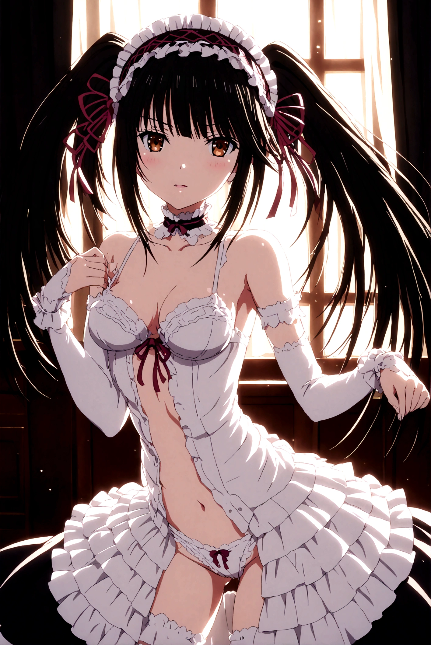 (((tokisaki kurumi))) lingerie white pretty girl anime girl medium breasts, sexy pose nsfw