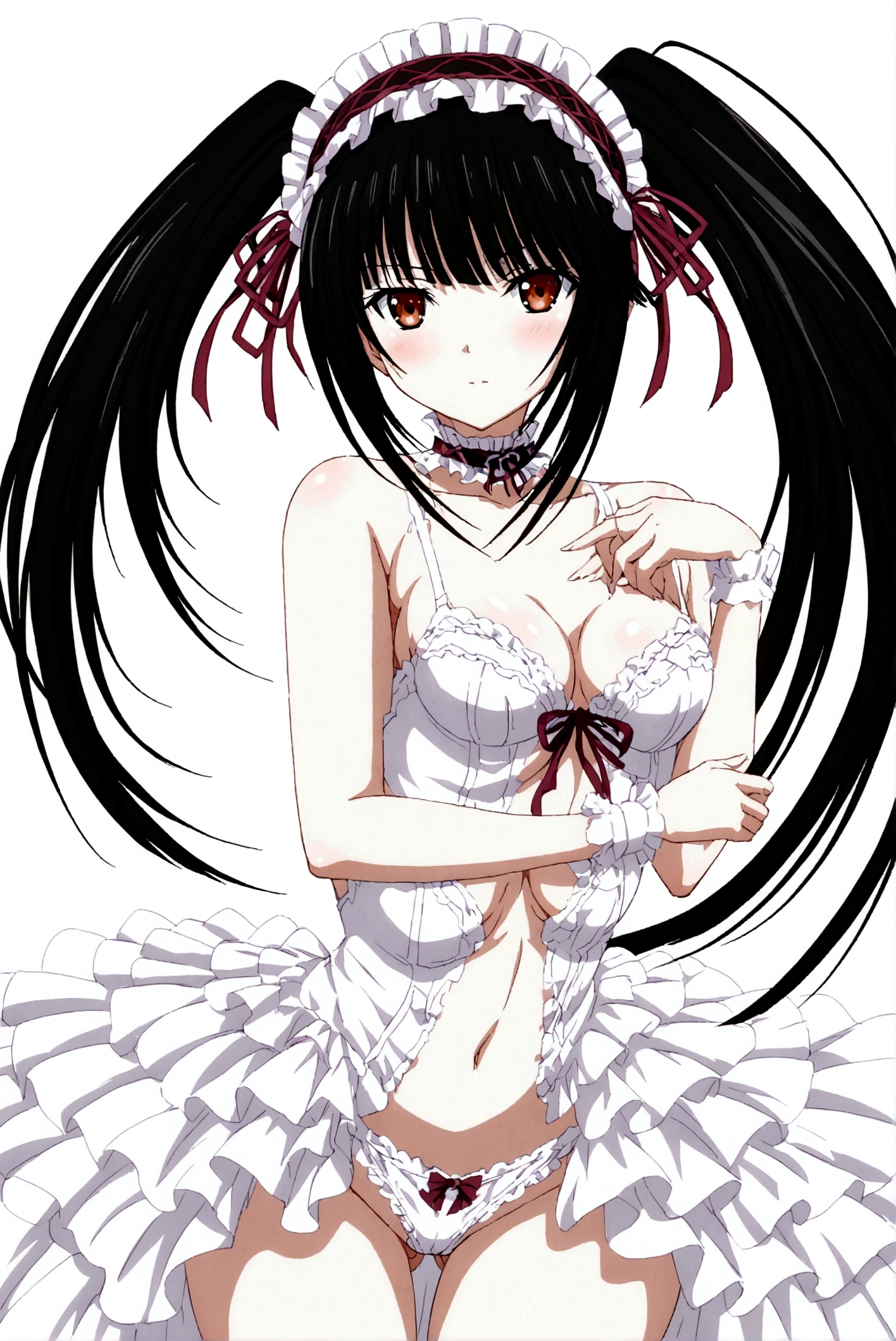 (((tokisaki kurumi))) lingerie white pretty girl anime girl medium breasts, sexy pose nsfw