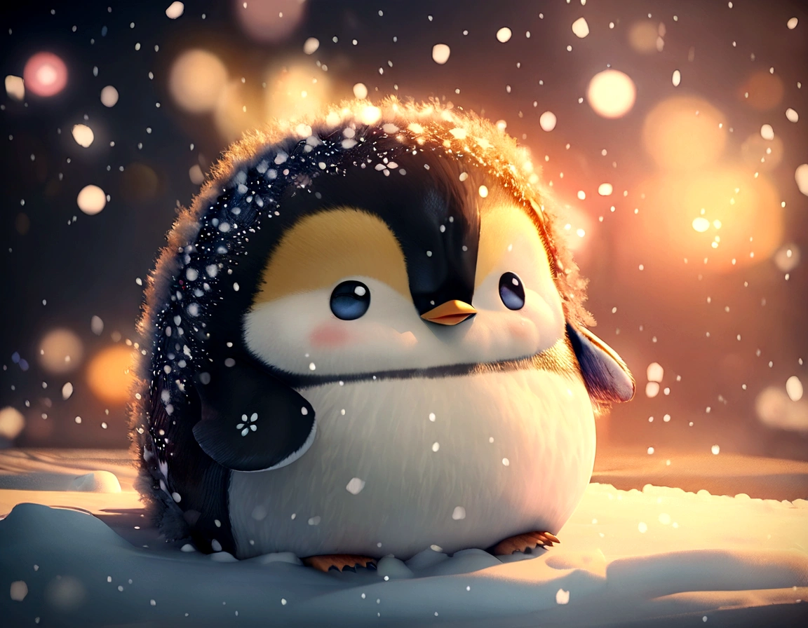 penguin with purple scarf and sunglasses sitting on snow covered ground with snow falling around him, adorable digital painting, cute digital art, cute detailed digital art, penguinz0, cute artwork, fat penguin, penguin, so cute, cute illustration, anthropomorphic penguin, pinguin, cute, cute cartoon character, cute 3 d render, adorable, fat penguin unity asset, beautiful digital artwork