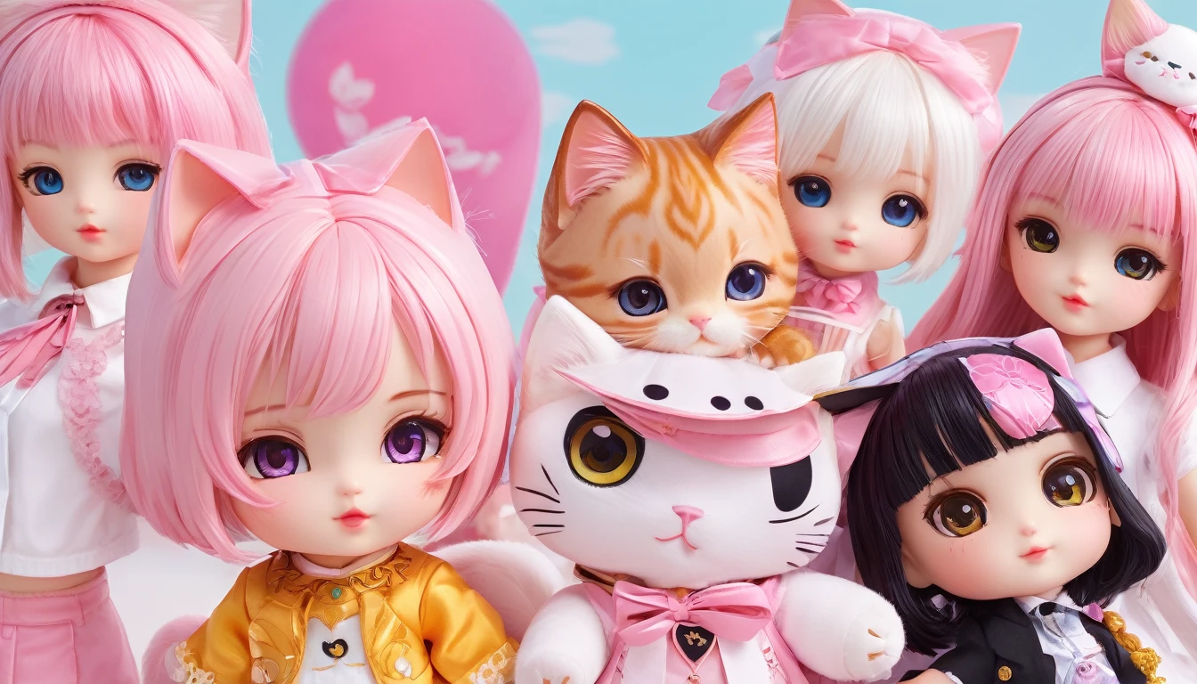 Cute Characters、Anime Style、cat、Mob Chara、フランスdoll、pink、(Highest quality、masterpiece、High resolution、detailed)、round、One、doll、