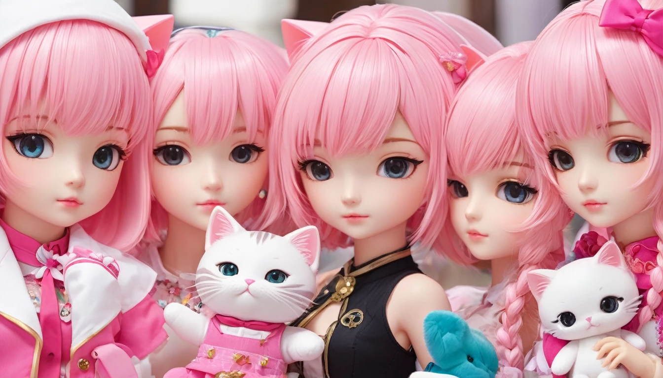 Cute Characters、Anime Style、cat、Mob Chara、フランスdoll、pink、(Highest quality、masterpiece、High resolution、detailed)、round、One、doll、