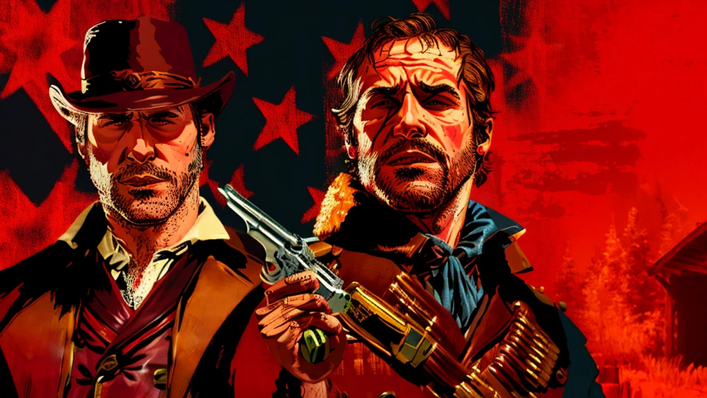 R3DD34Dstyle, digital portrait, A Ryan gosling HoLDiNG a revolver, in wild west, red background,everything is sHATTERRInG IN BACkGROUNd