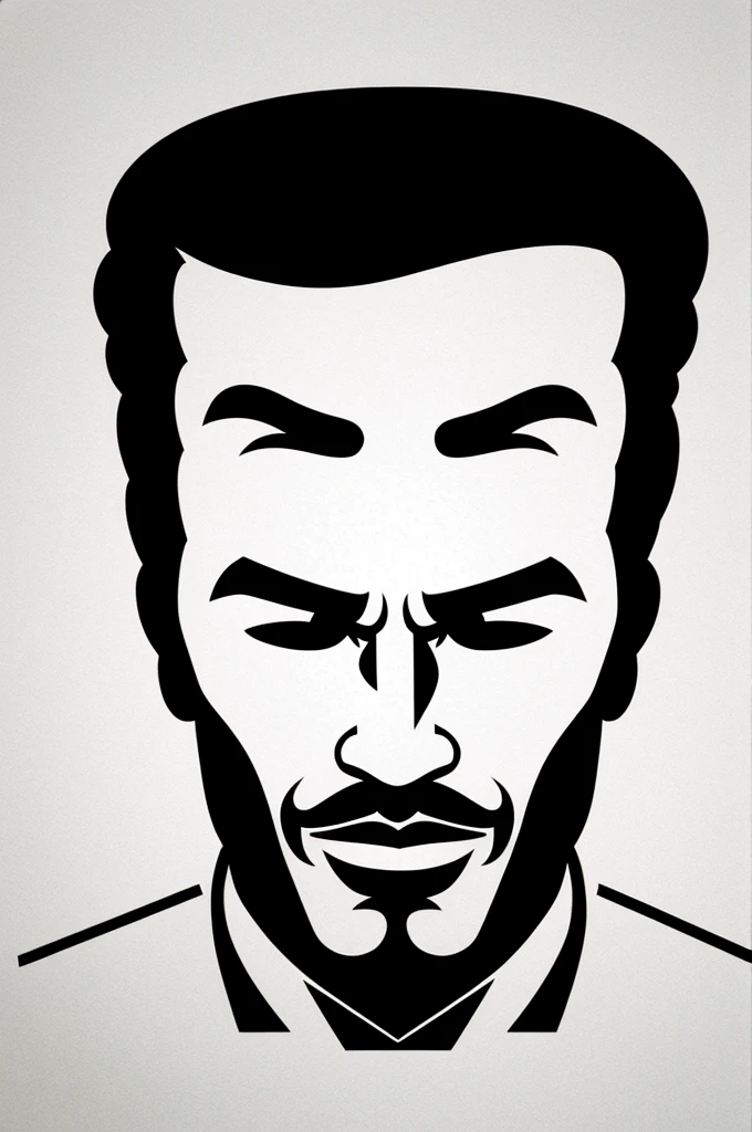 A psychobilly man in a minimalist stencil icon logo, awesome, professional, style MARVEL, with thick lines and a front view, suitable for STENCIL, WHITE BACKGROUND