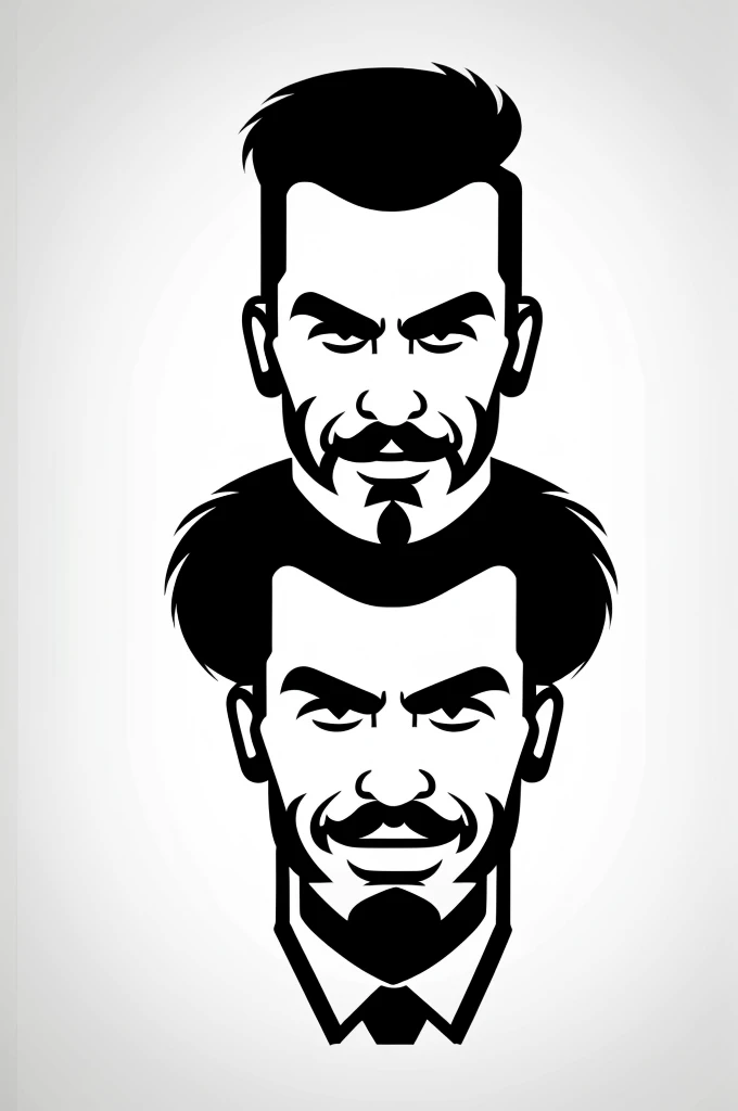 A psychobilly man in a minimalist stencil icon logo, awesome, professional, style MARVEL, with thick lines and a front view, suitable for STENCIL, WHITE BACKGROUND