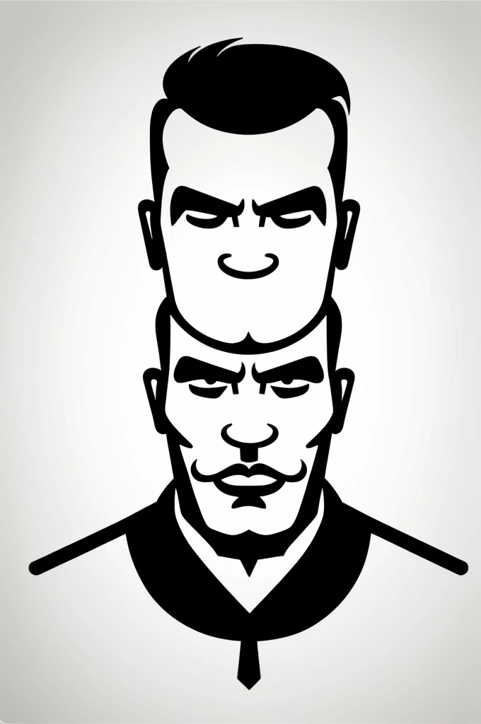 A psychobilly man in a minimalist stencil icon logo, awesome, professional, style MARVEL, with thick lines and a front view, suitable for STENCIL, WHITE BACKGROUND