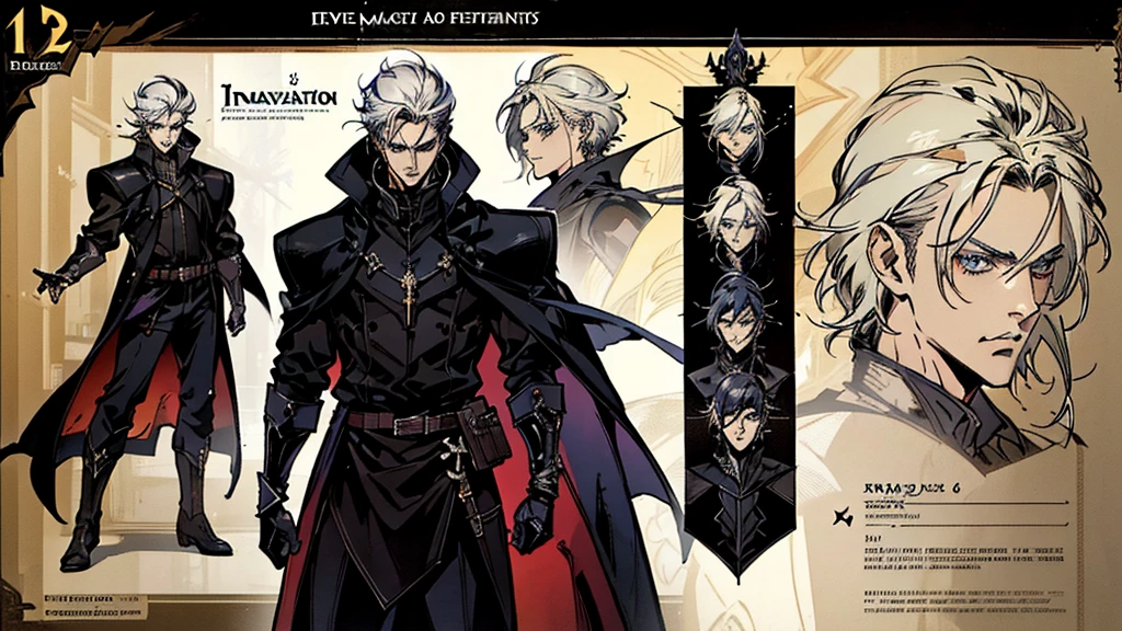 Picture quality up to 8K, ภาพHigh quality,(((Masterpiece))), (((best quality))), Sharp picture, Awesome details,High quality,Masterpiece, Sharp facial details,1 boy, alone, white hair, short hair, blue eyes, black shirt,black veil, handsome , metal cuff, black gloves, High Boots, Metal gloves, Medieval Theme, look at viewer, fantasy art, beautiful paintings, Guvaika style, Excellent and neat character art, Amazing characters, (Reference documents:1.5), The system says congratulations on beating level 80 Trevion of Evil and gaining experience.. Level up to 25 and gain 10 stats., You have achieved the legendary initiation feat.