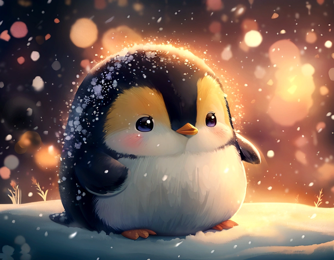penguin with purple scarf and sunglasses sitting on snow covered ground with snow, adorable digital painting, cute digital art, cute detailed digital art, penguinz0, cute artwork, fat penguin, penguin, so cute, cute illustration, anthropomorphic penguin, pinguin with purple scarf, cute, cute cartoon character, cute anime render, adorable