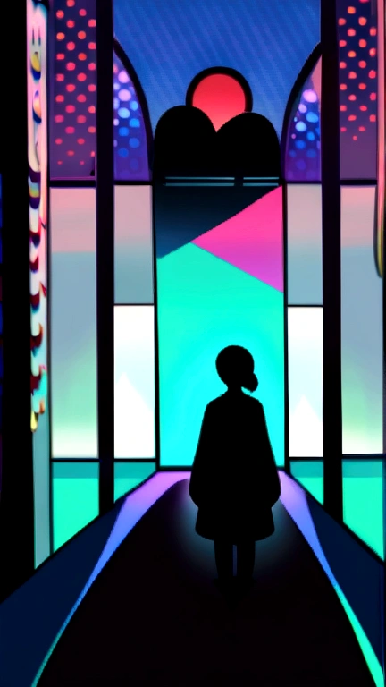 A silhouette of a girl and a boy walking in different directions, the background being night 