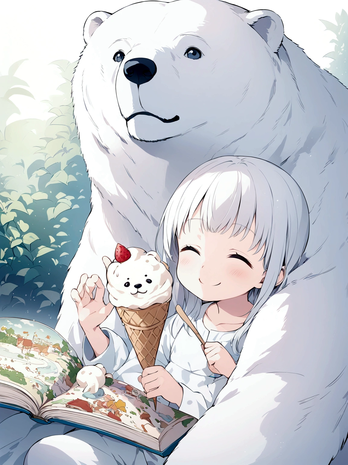 Illustration of polar bear eating ice cream, Smile, Children&#39;s Book Illustrations, Moody